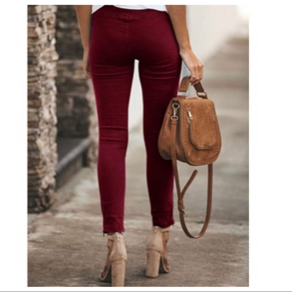 #12 Burgundy stretch Motto jeggings with zipper Trim - Picture 6 of 6